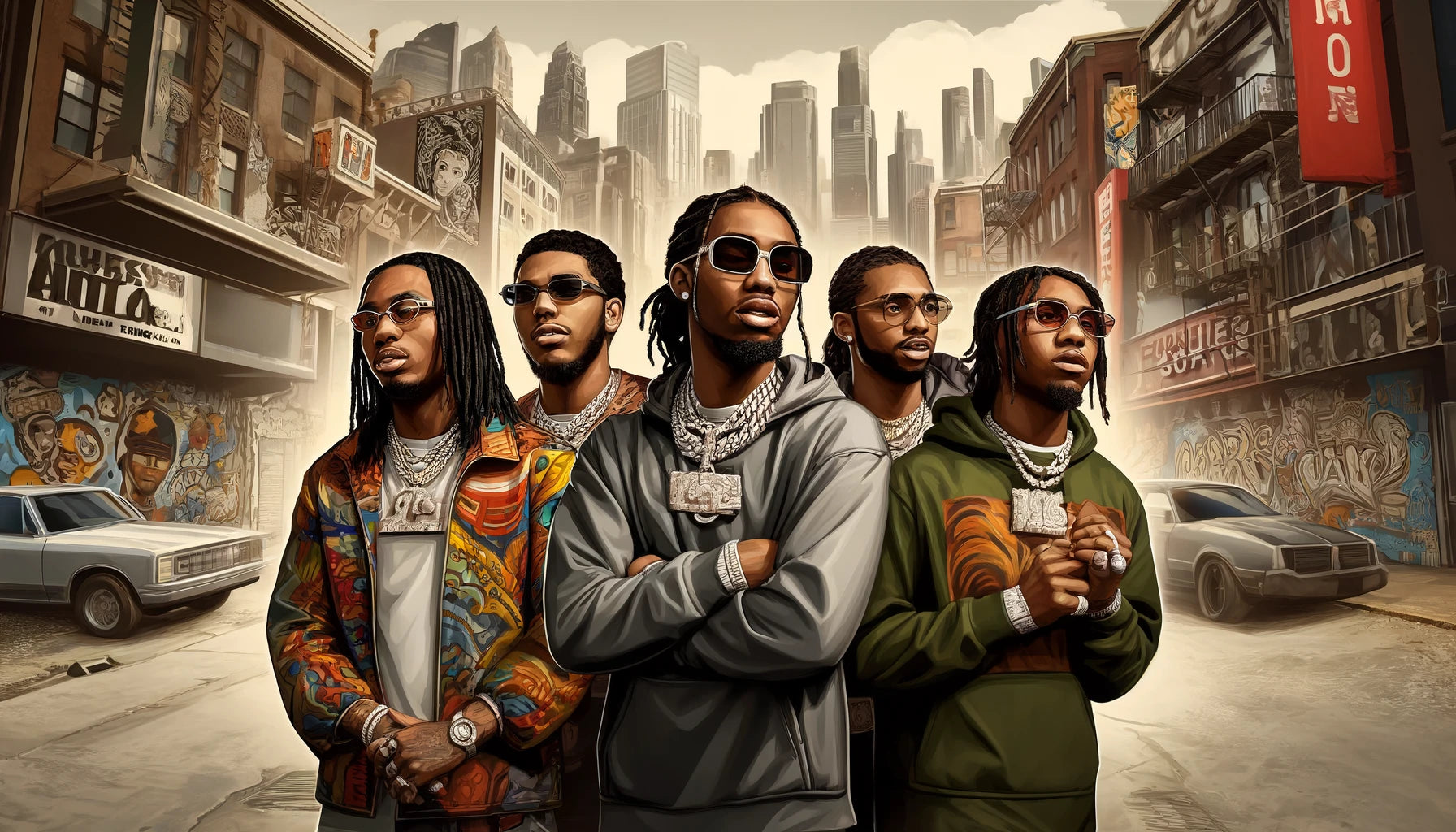 People standing together speaking about Top 10 Rap Groups of All Time at the FLUENT Clothing store.