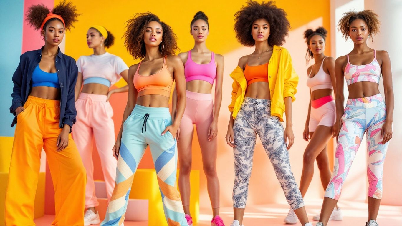 Diverse models in trendy activewear against a bright backdrop.