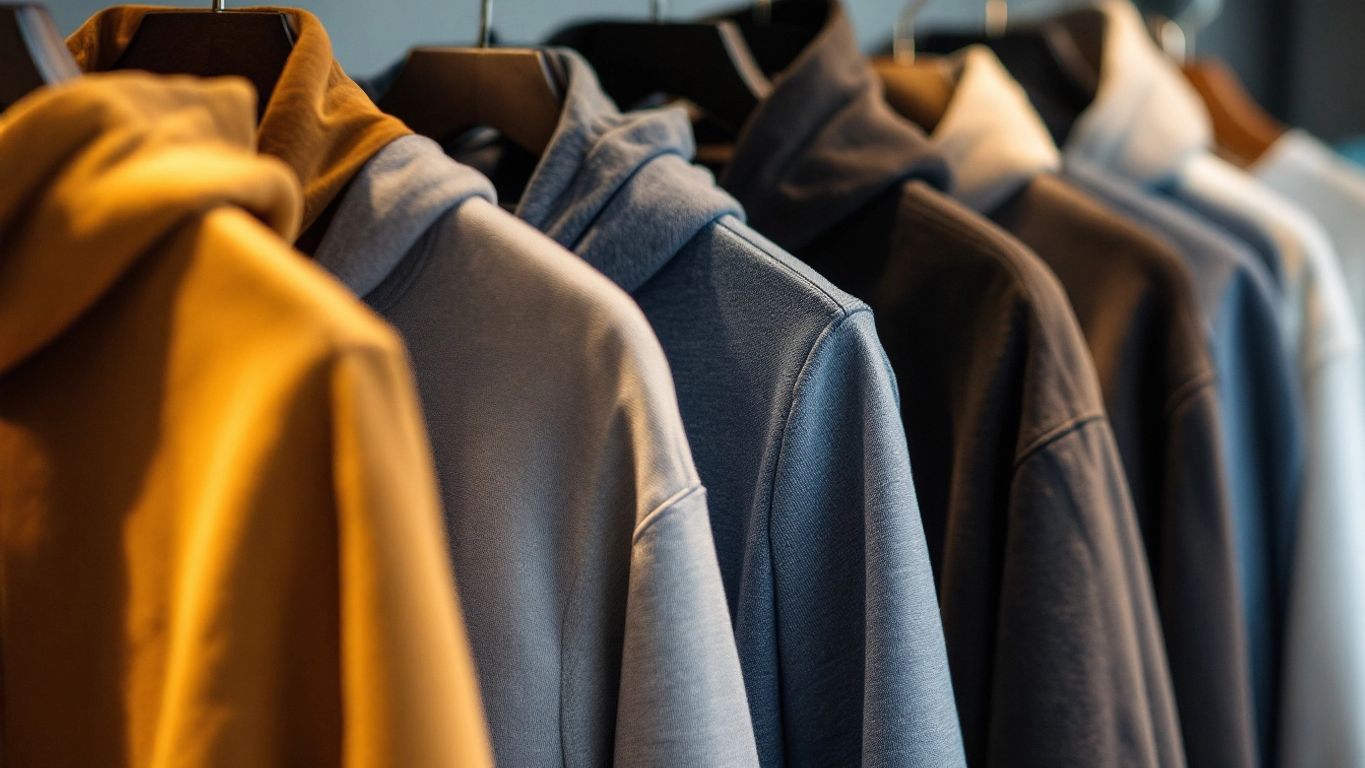 Trendy men's hoodies in various colors and styles.