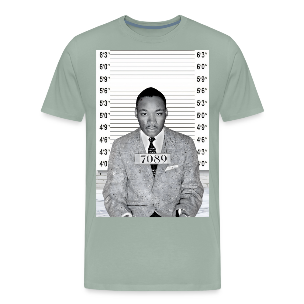 Martin Luther King Jr. Mugshot Shirt | Premium Mens Graphic Tee - steel green
