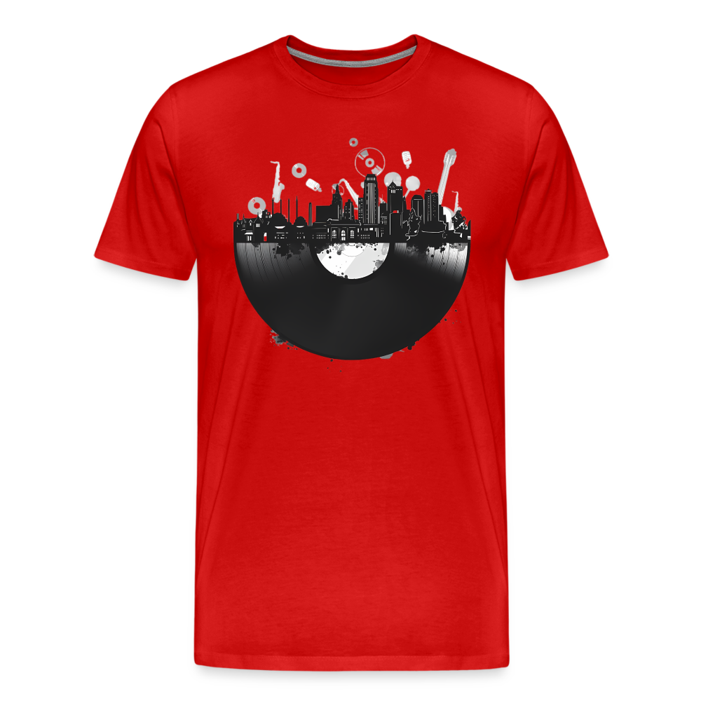 Record City Skyline Shirt | Premium Mens Graphic Tee - red