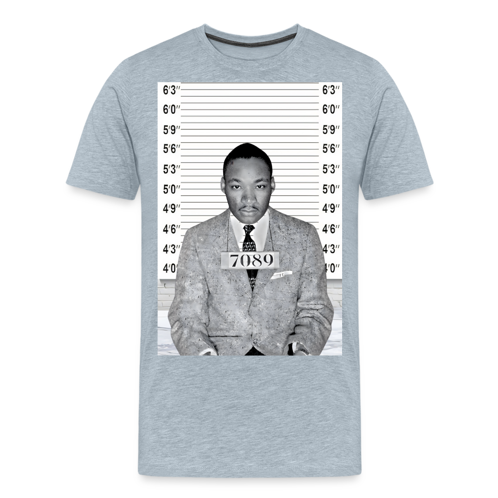 Martin Luther King Jr. Mugshot Shirt | Premium Mens Graphic Tee - heather ice blue