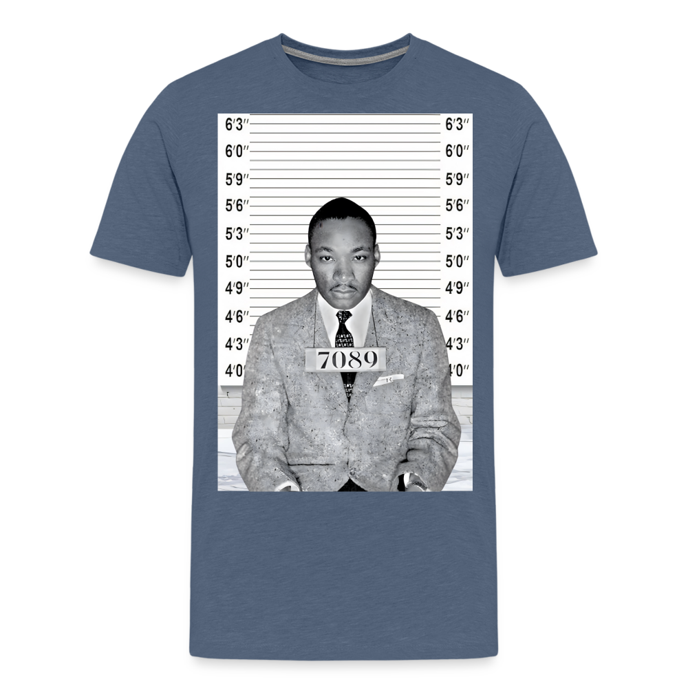 Martin Luther King Jr. Mugshot Shirt | Premium Mens Graphic Tee - heather blue