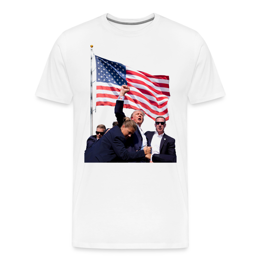 Trump Raising Fist Shirt | Premium Mens Graphic Tee - white