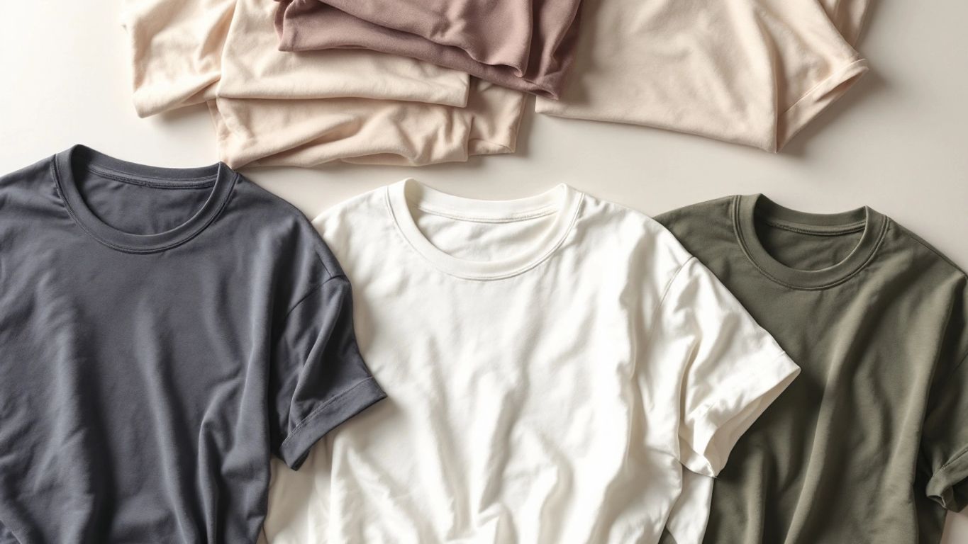 Stylish minimalist t-shirts in various colors on display.