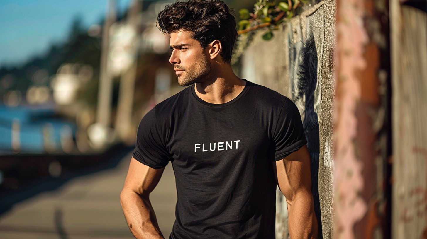 People wearing a custom Men's Tees product collection from FLUENT.