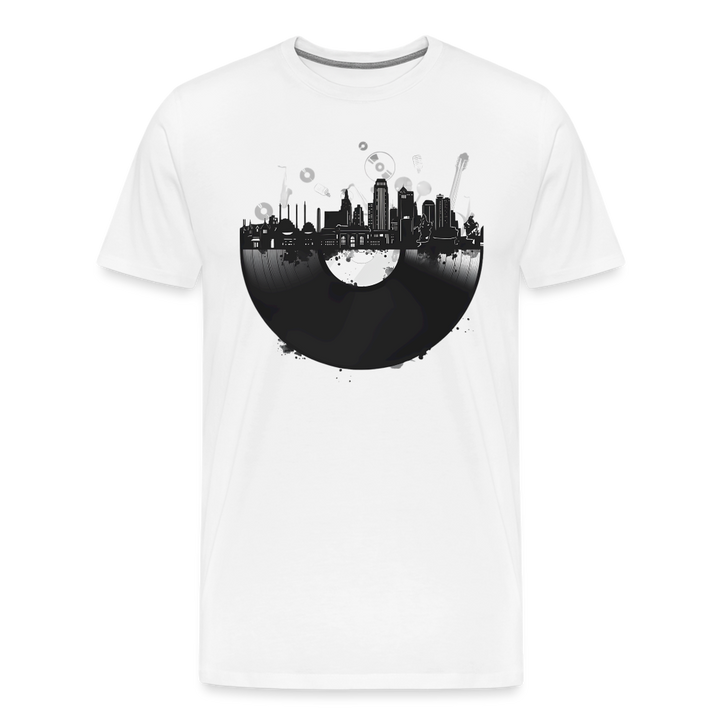 Record City Skyline Shirt | Premium Mens Graphic Tee - white