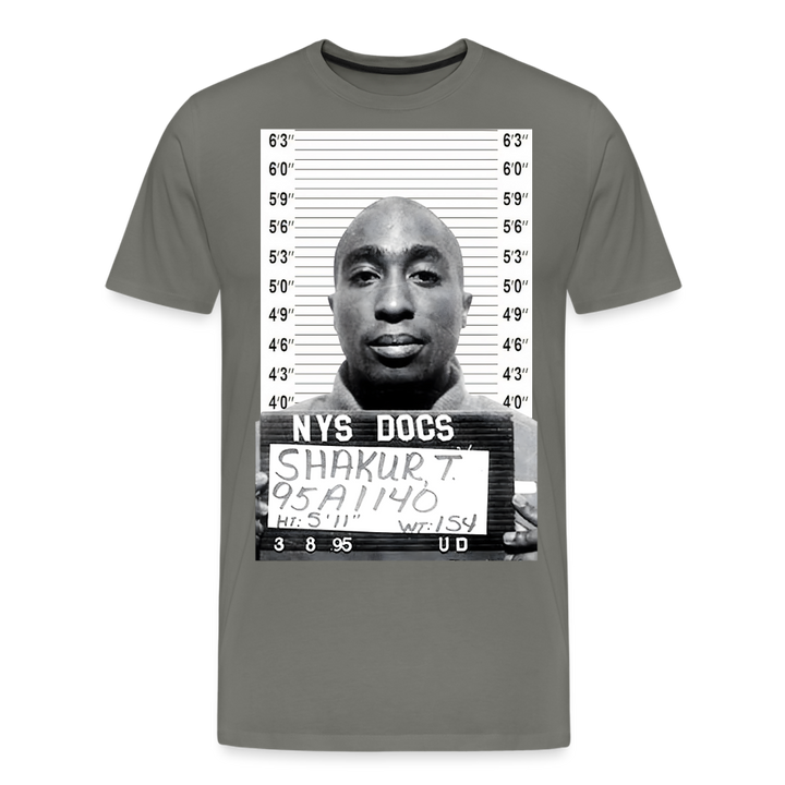 Tupac Mugshot Shirt | Premium Mens Graphic Tee - asphalt gray