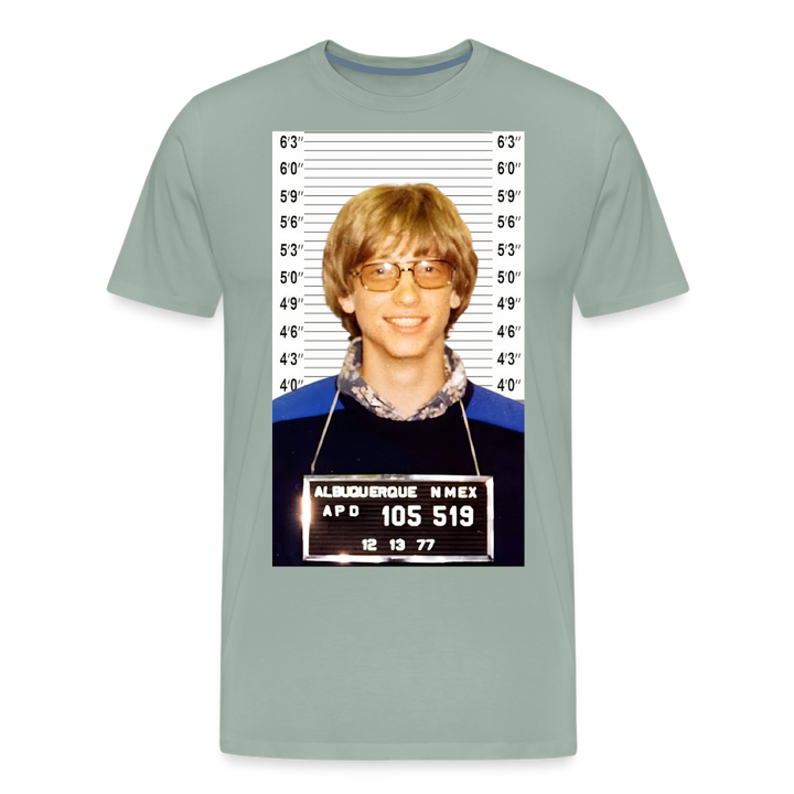 Bill Gates Mugshot Shirt | Premium Mens Graphic Tee - steel green