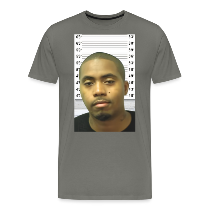Nas Mugshot Shirt | Premium Mens Graphic Tee - asphalt gray
