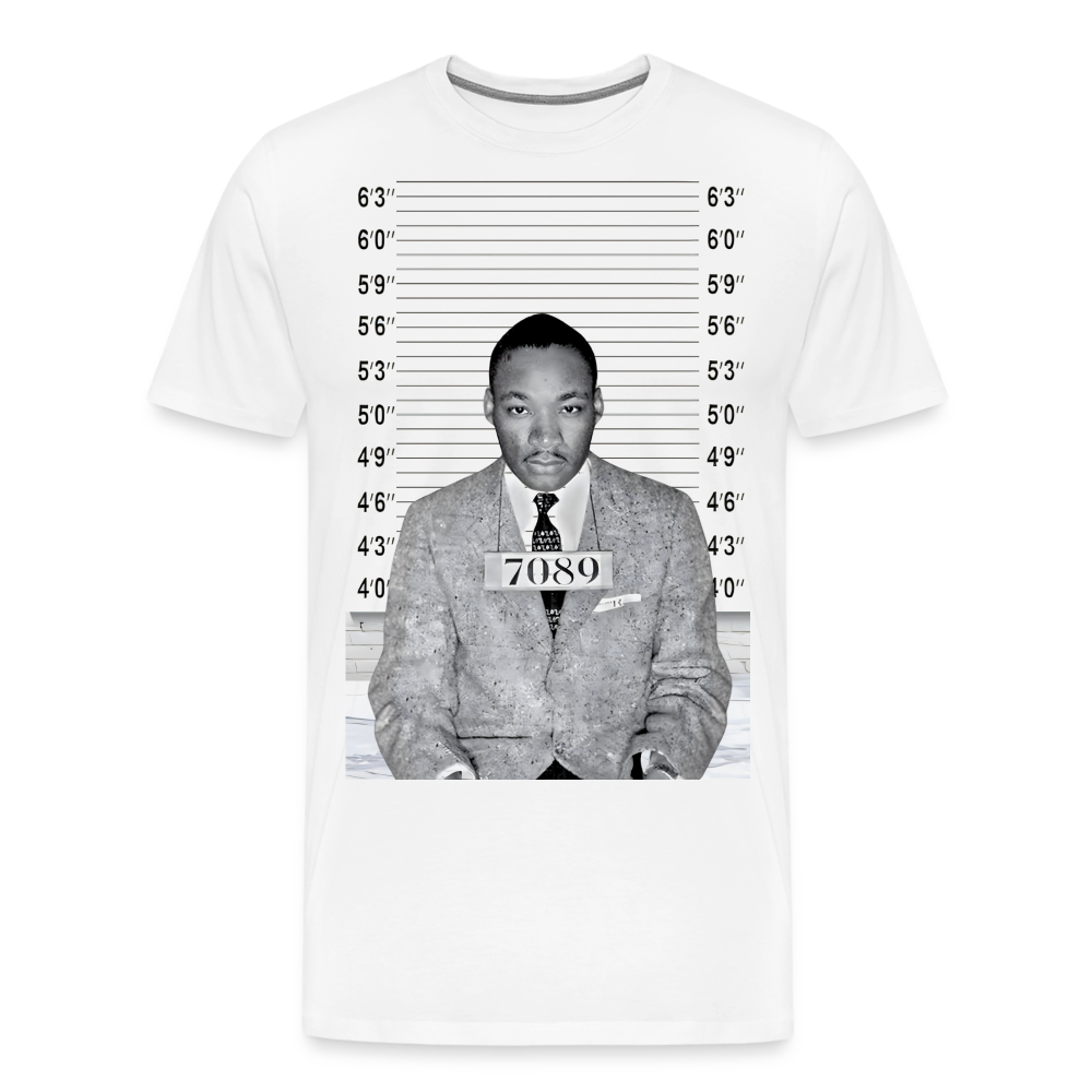 Martin Luther King Jr. Mugshot Shirt | Premium Mens Graphic Tee - white