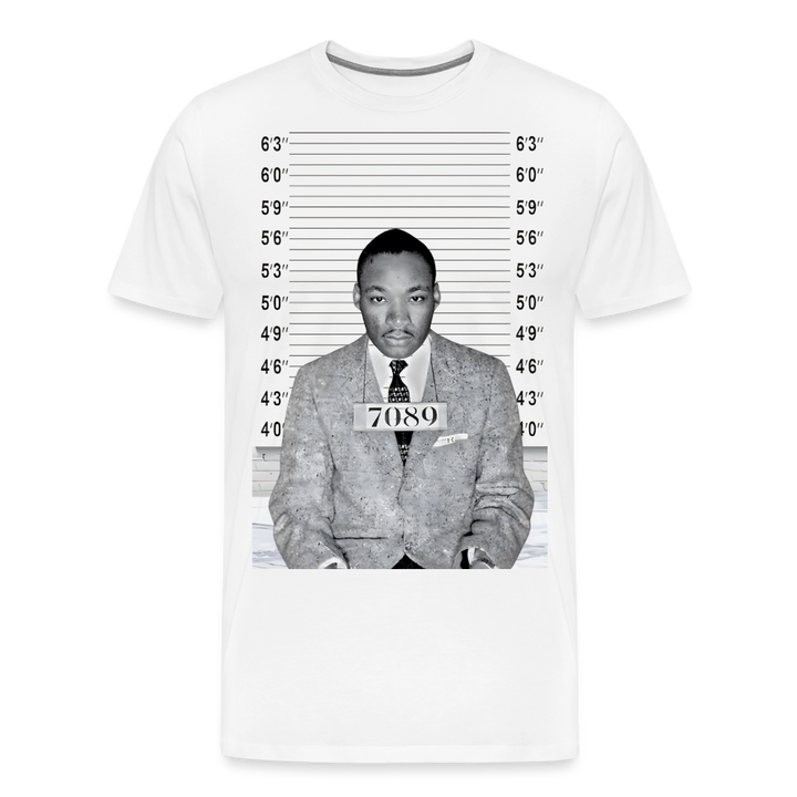 Martin Luther King Jr. Mugshot Shirt | Premium Mens Graphic Tee - white