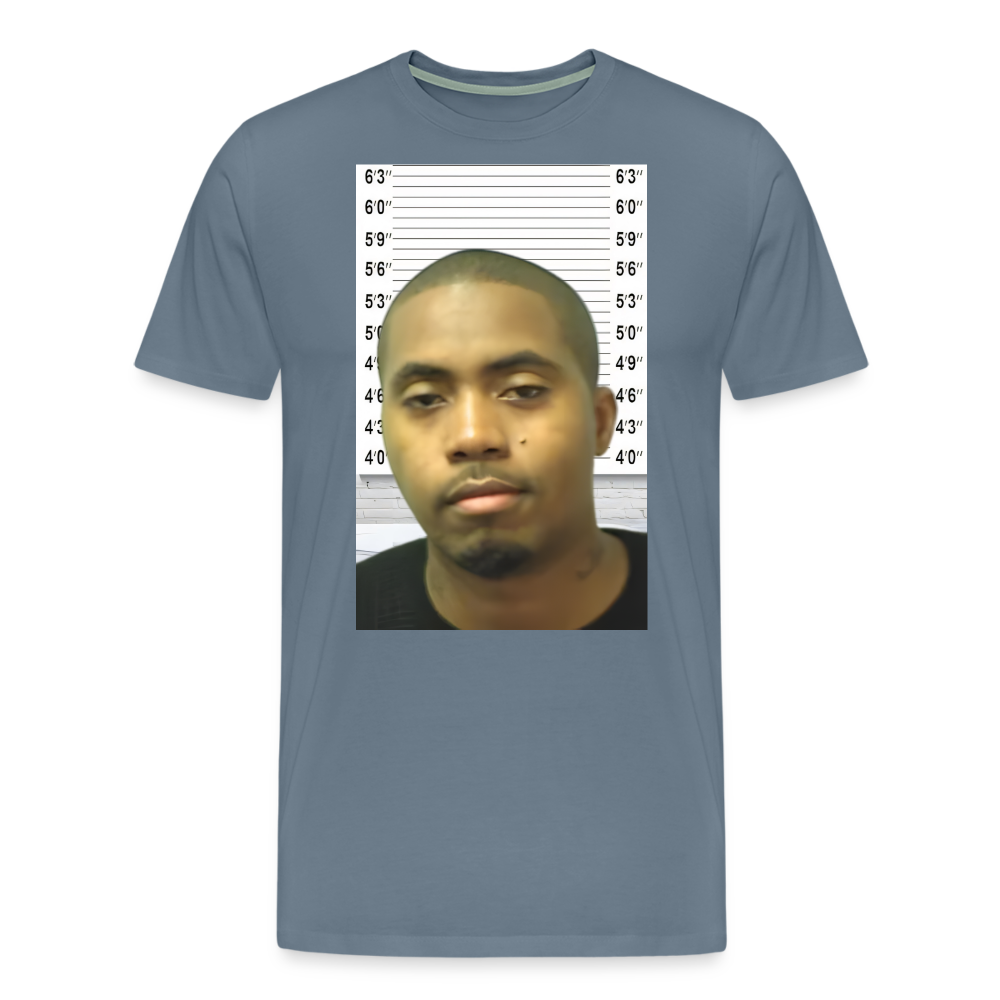 Nas Mugshot Shirt | Premium Mens Graphic Tee - steel blue