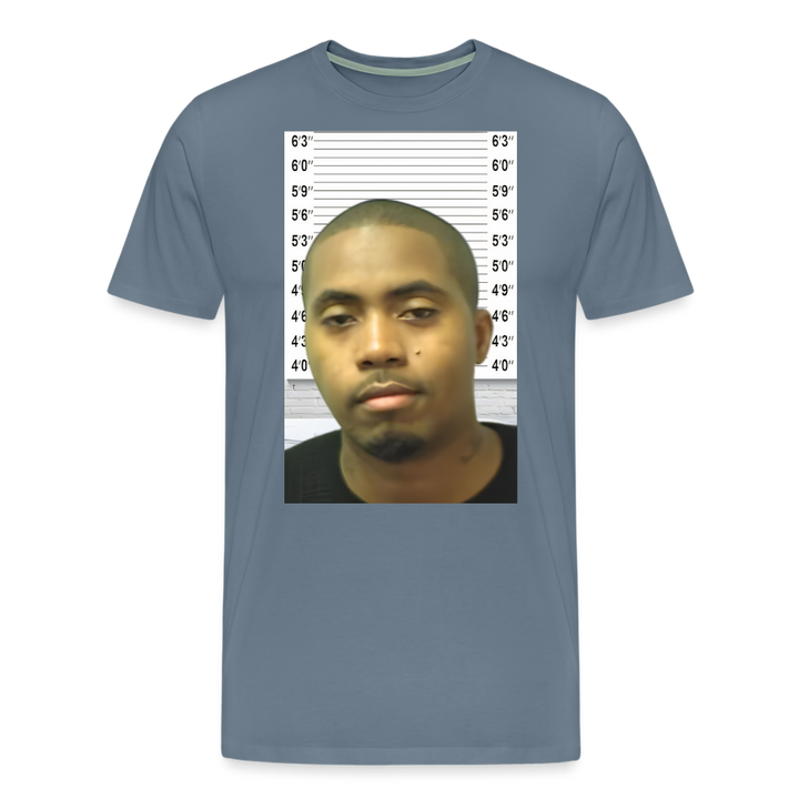 Nas Mugshot Shirt | Premium Mens Graphic Tee - steel blue