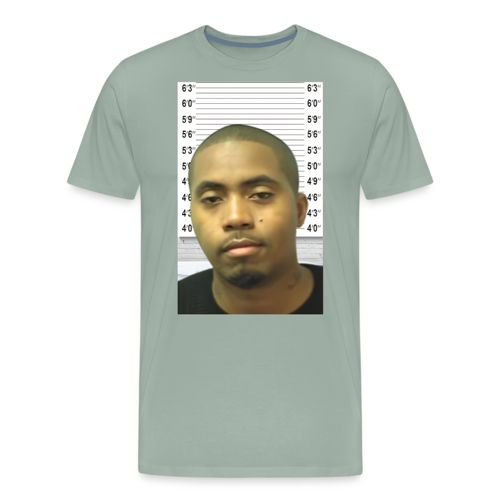 Nas Mugshot Shirt | Premium Mens Graphic Tee - steel green