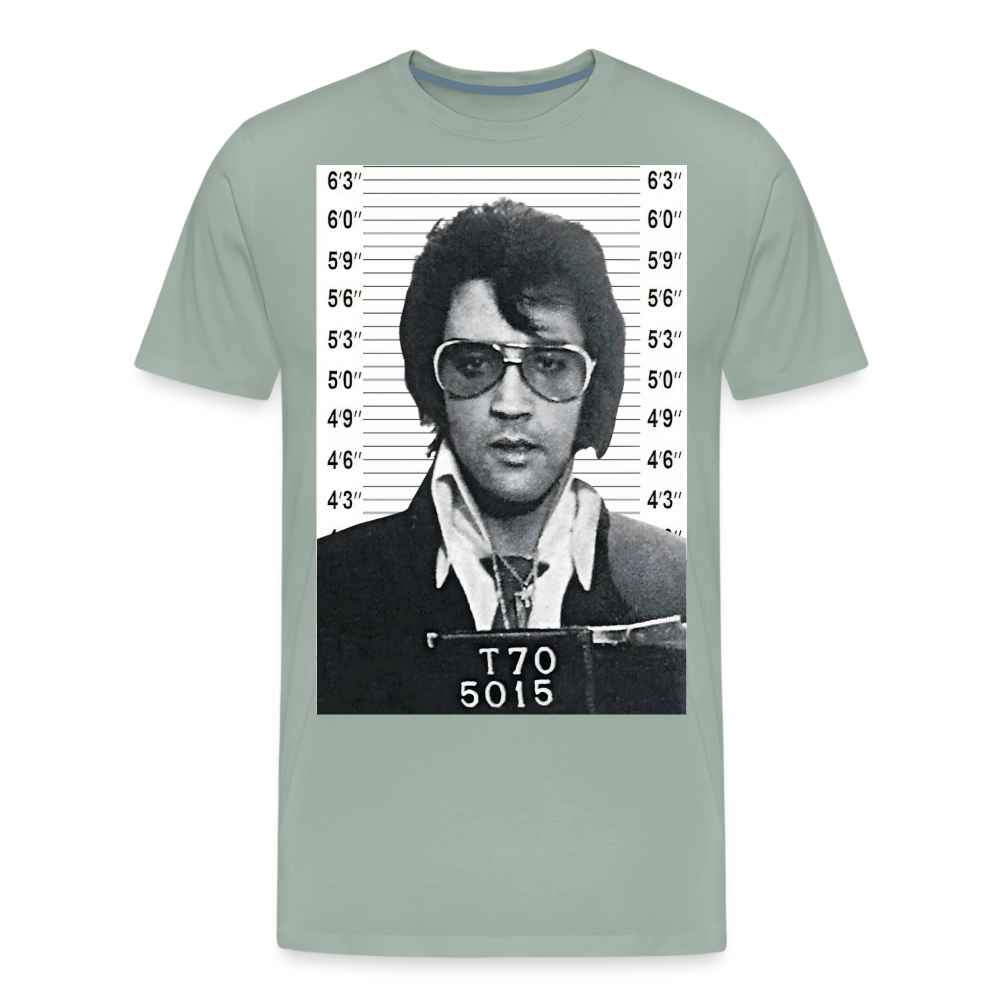 Elvis Mugshot Shirt | Premium Mens Graphic Tee - steel green