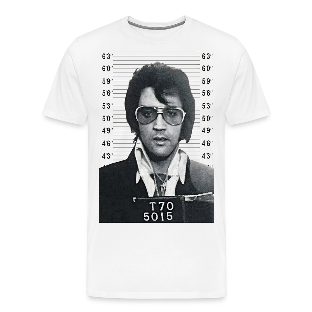 Elvis Mugshot Shirt | Premium Mens Graphic Tee - white