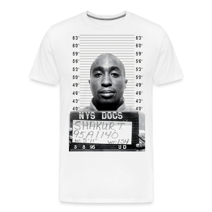 Tupac Mugshot Shirt | Premium Mens Graphic Tee - white