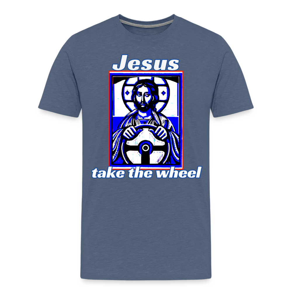 Jesus Take The Wheel Shirt | Premium Mens Graphic Tee - heather blue