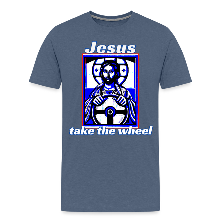 Jesus Take The Wheel Shirt | Premium Mens Graphic Tee - heather blue