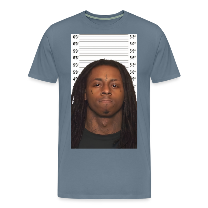 Lil Wayne Mugshot Shirt | Premium Mens Graphic Tee - steel blue