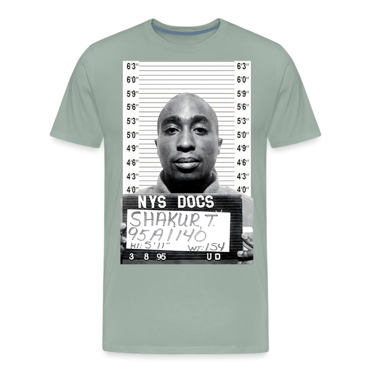 Tupac Mugshot Shirt | Premium Mens Graphic Tee - steel green