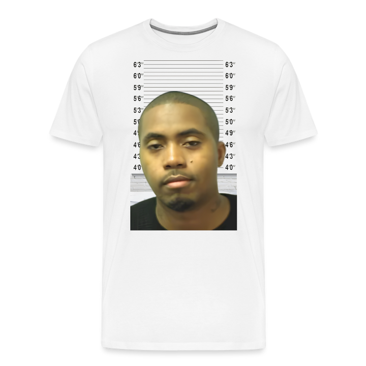 Nas Mugshot Shirt | Premium Mens Graphic Tee - white