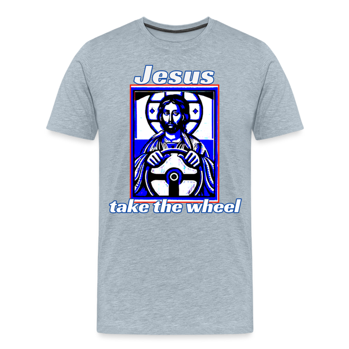 Jesus Take The Wheel Shirt | Premium Mens Graphic Tee - heather ice blue