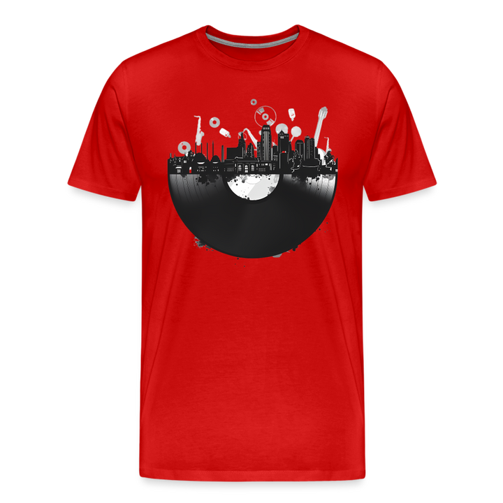 Record City Skyline Shirt | Premium Mens Graphic Tee - red