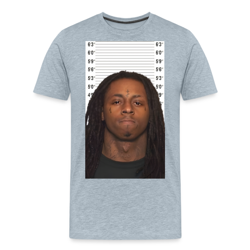 Lil Wayne Mugshot Shirt | Premium Mens Graphic Tee - heather ice blue