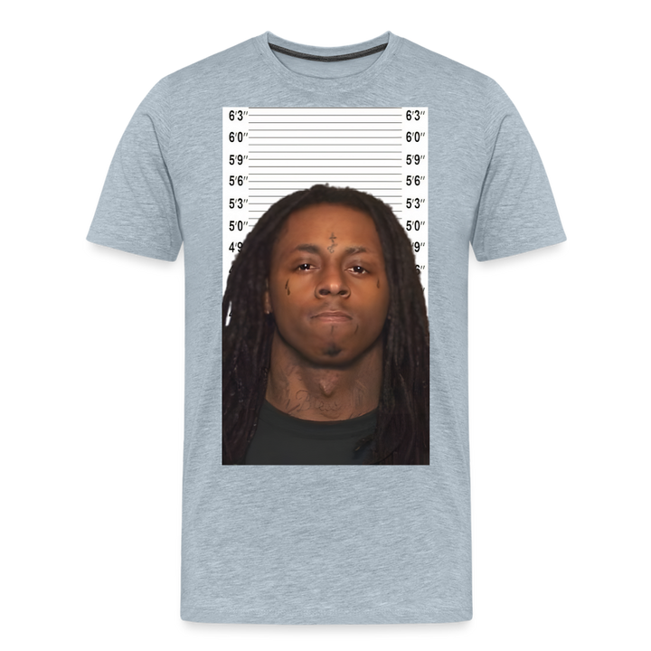 Lil Wayne Mugshot Shirt | Premium Mens Graphic Tee - heather ice blue