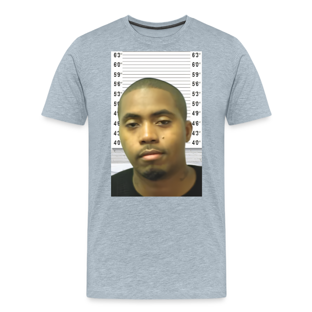 Nas Mugshot Shirt | Premium Mens Graphic Tee - heather ice blue