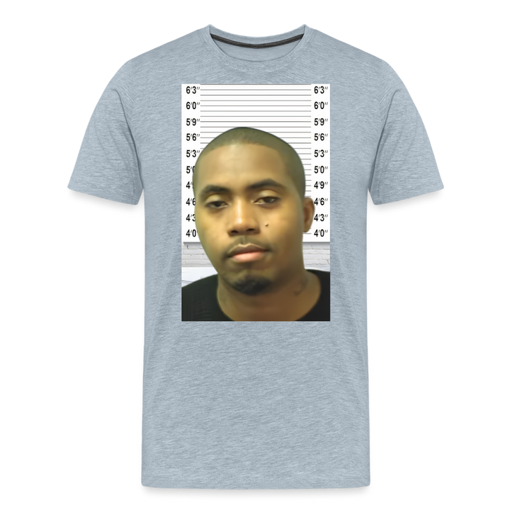 Nas Mugshot Shirt | Premium Mens Graphic Tee - heather ice blue