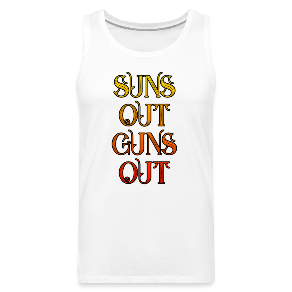 Suns Out Guns Out Tank | Premium Mens Graphic Muscle Shirt - white