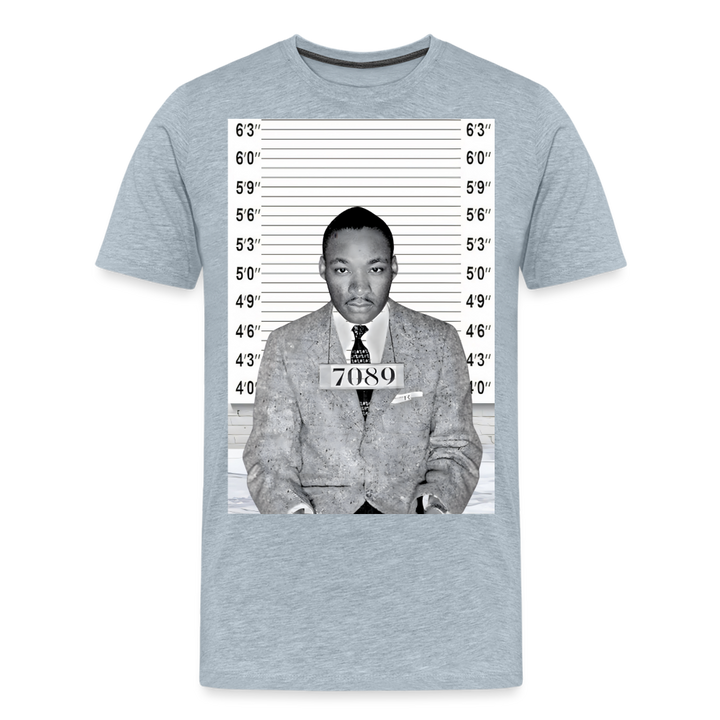 Martin Luther King Jr. Mugshot Shirt | Premium Mens Graphic Tee - heather ice blue