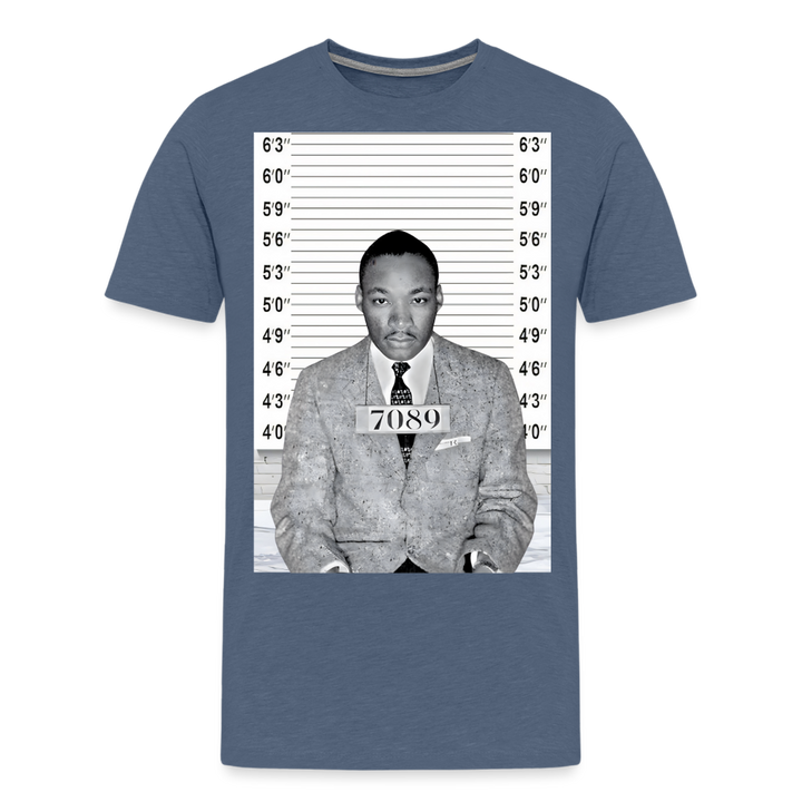 Martin Luther King Jr. Mugshot Shirt | Premium Mens Graphic Tee - heather blue