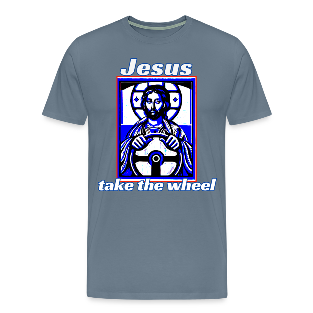 Jesus Take The Wheel Shirt | Premium Mens Graphic Tee - steel blue