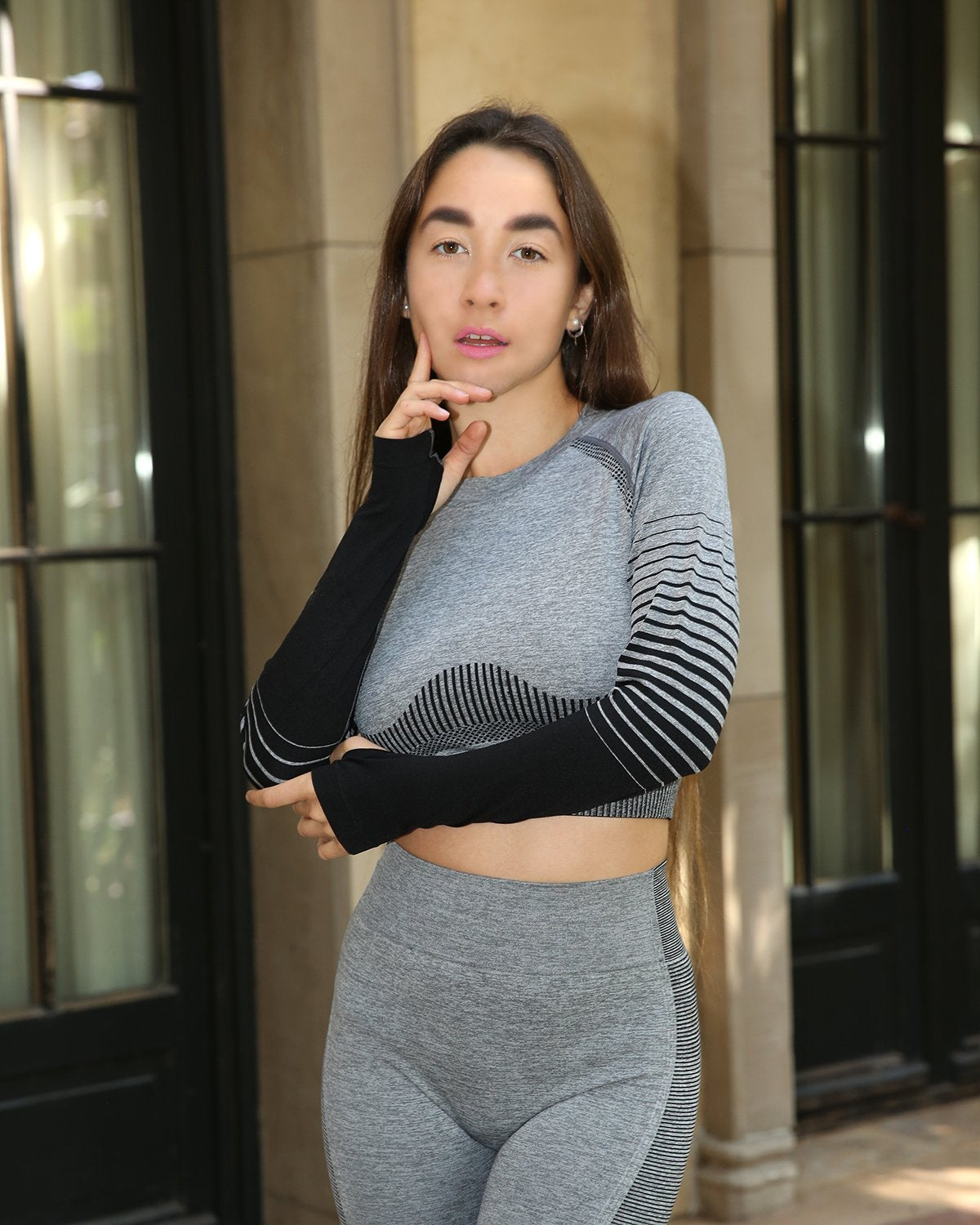 Seamless Sports Top - Grey & Black