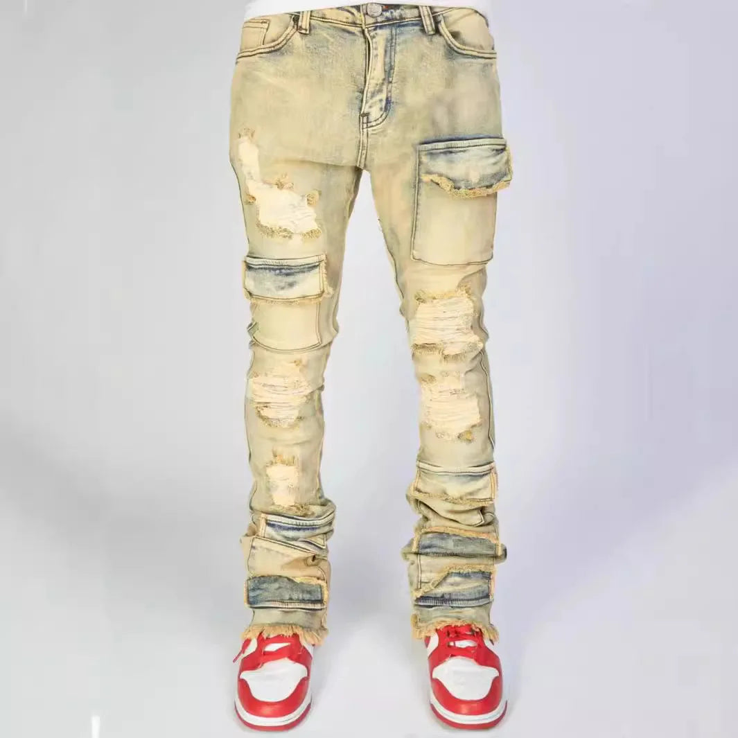 Stacked Cargo Distressed Jeans