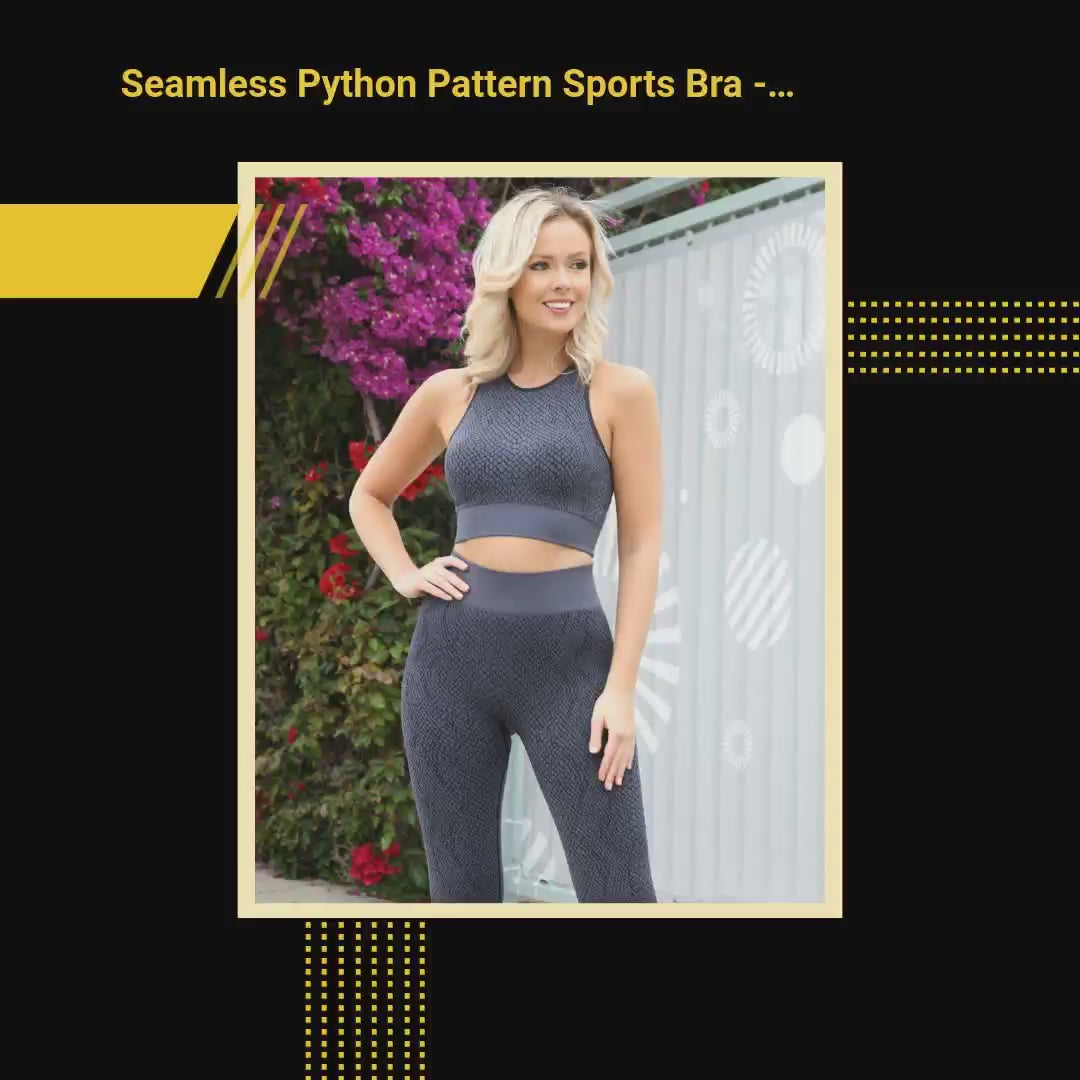 Seamless Python Pattern Sports Bra - Black by@Vidoo