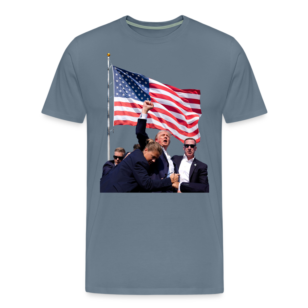 Trump Raising Fist Shirt | Premium Mens Graphic Tee - steel blue