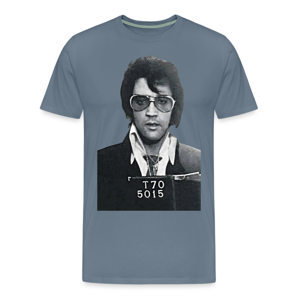 Elvis Mugshot Shirt | Premium Mens Graphic Tee - steel blue