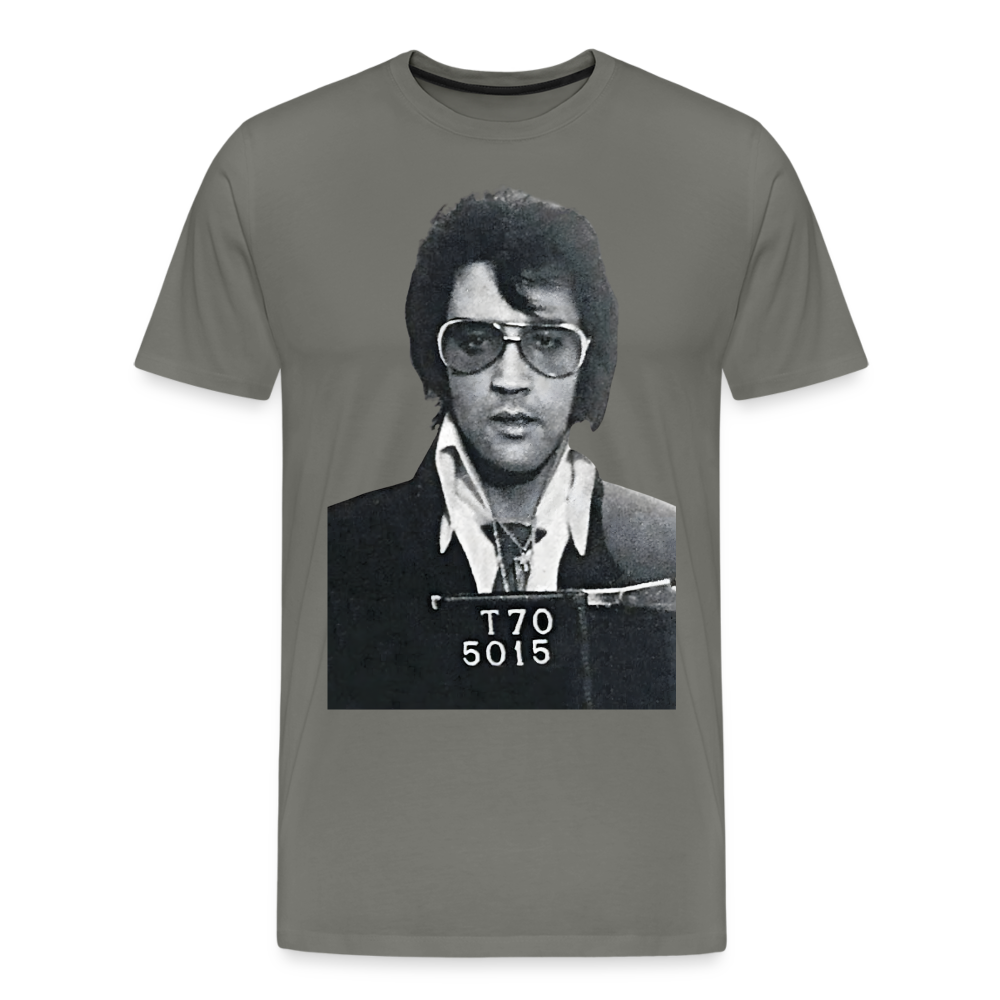 Elvis Mugshot Shirt | Premium Mens Graphic Tee - asphalt gray