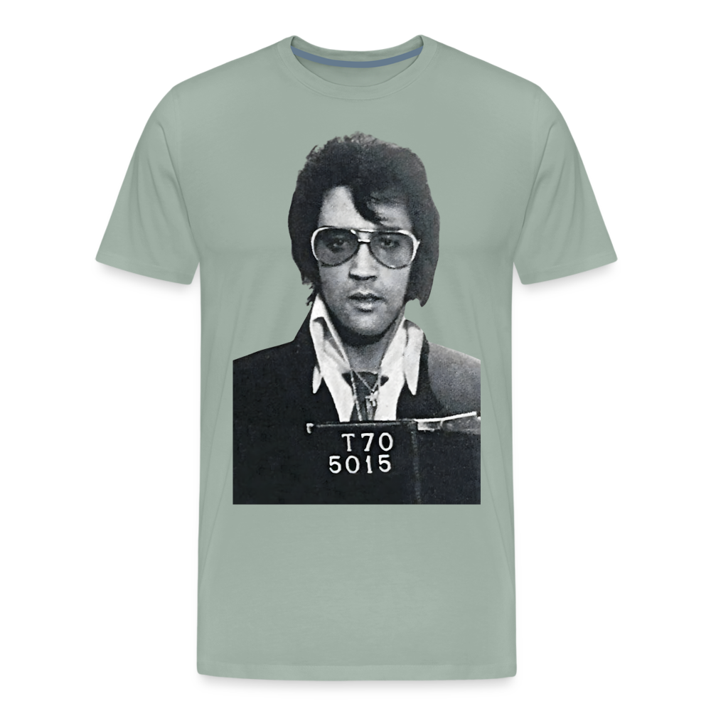 Elvis Mugshot Shirt | Premium Mens Graphic Tee - steel green