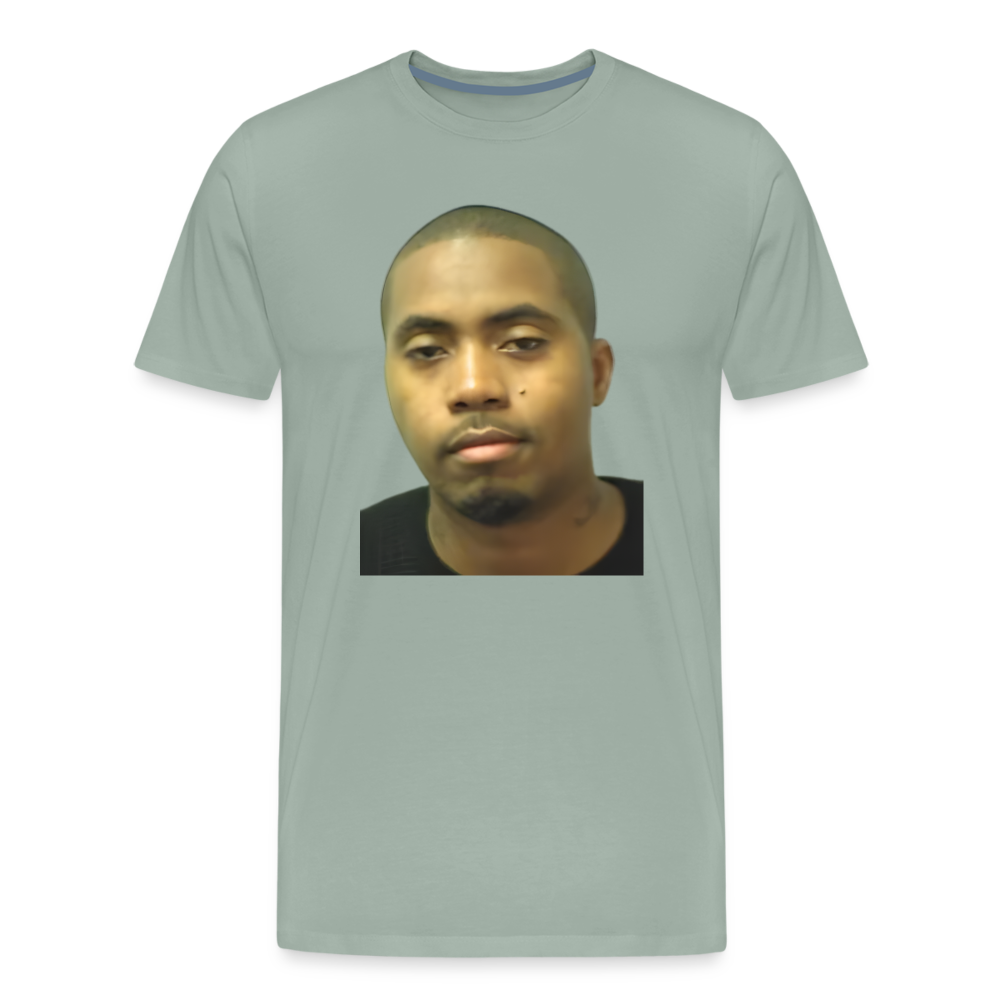 Nas Mugshot Shirt | Premium Mens Graphic Tee - steel green