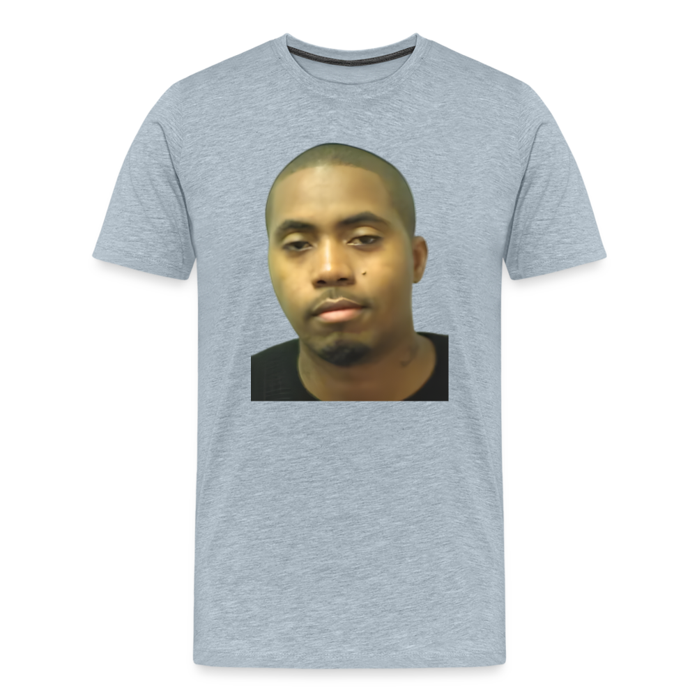 Nas Mugshot Shirt | Premium Mens Graphic Tee - heather ice blue