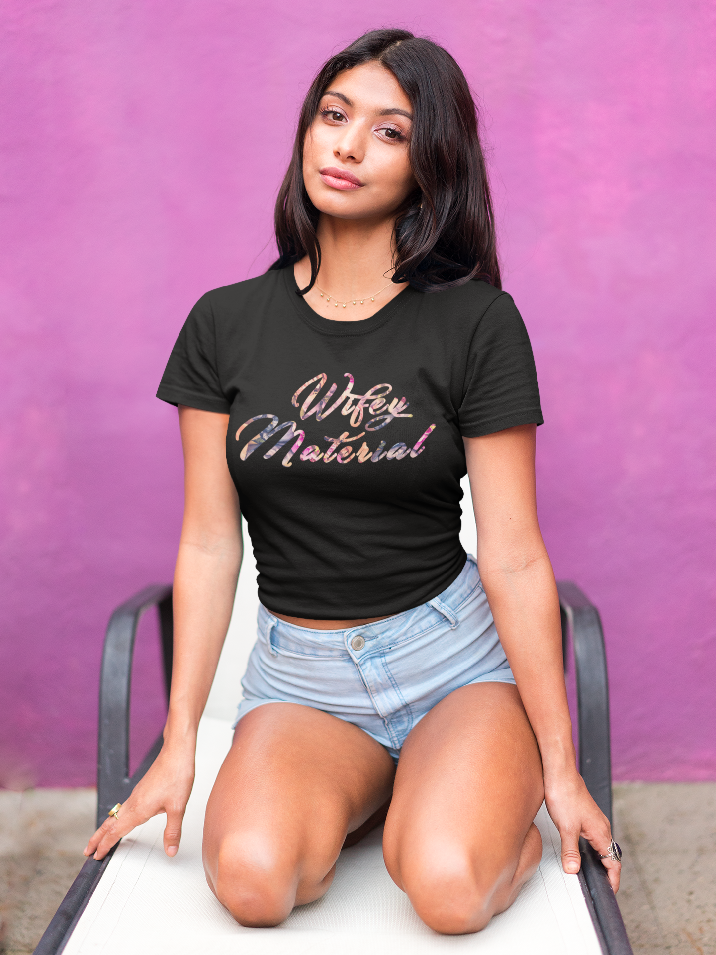 wifey material women's premium t-shirt black fluent clothing