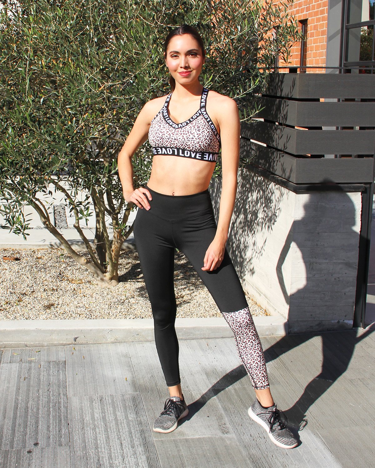 Leggings & Sports Bra Set - Black & Leopard Print - Women's Activewear Set from fluentclothing.com